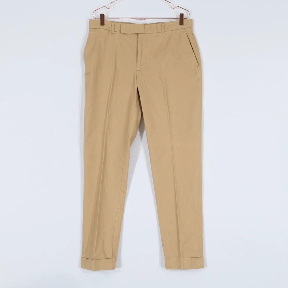 Polo Ralph Lauren Chino Pants Mens 34x32 Tan Flat Front Cuffed Preppy $168 NWT